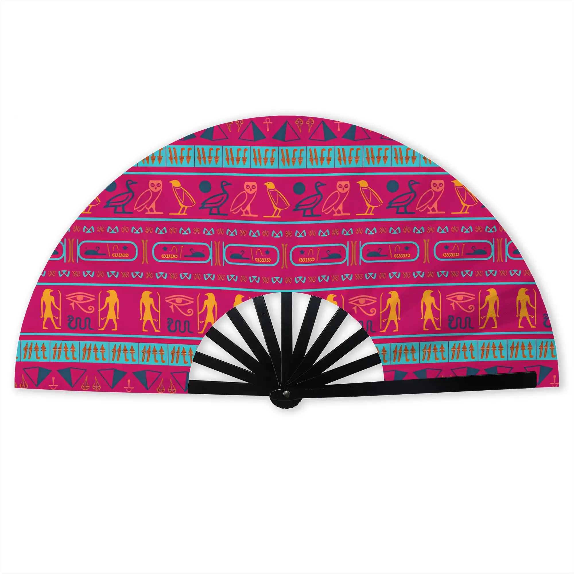 Egyptian Ankh Eye of Horus Stylish Hand Fan  Men Pyramids Hieroglyphs Printed Polyester Fan  Aesthetic For Dancing Gift