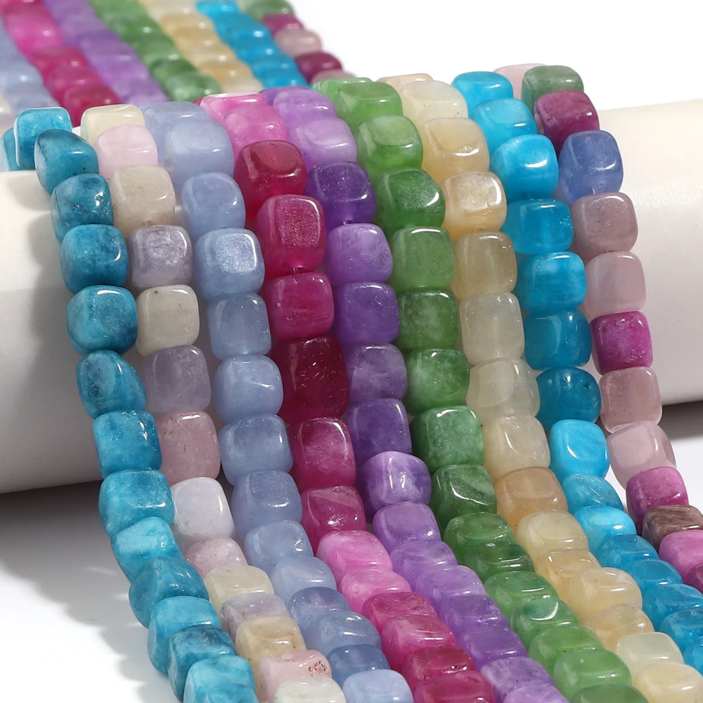 Apx 45pcs/strand Square Quartz Stone Beads Flat Cube Loose Spacer Beads for DIY Bracelet Necklace Earring Jewelry Making Supply