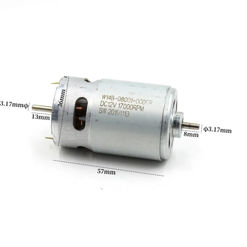 Micro RS-550VC Motor Dual Shaft Front Ball Bearing DC 12V 17000RPM High Speed Large Torque for Electric Tools Drill