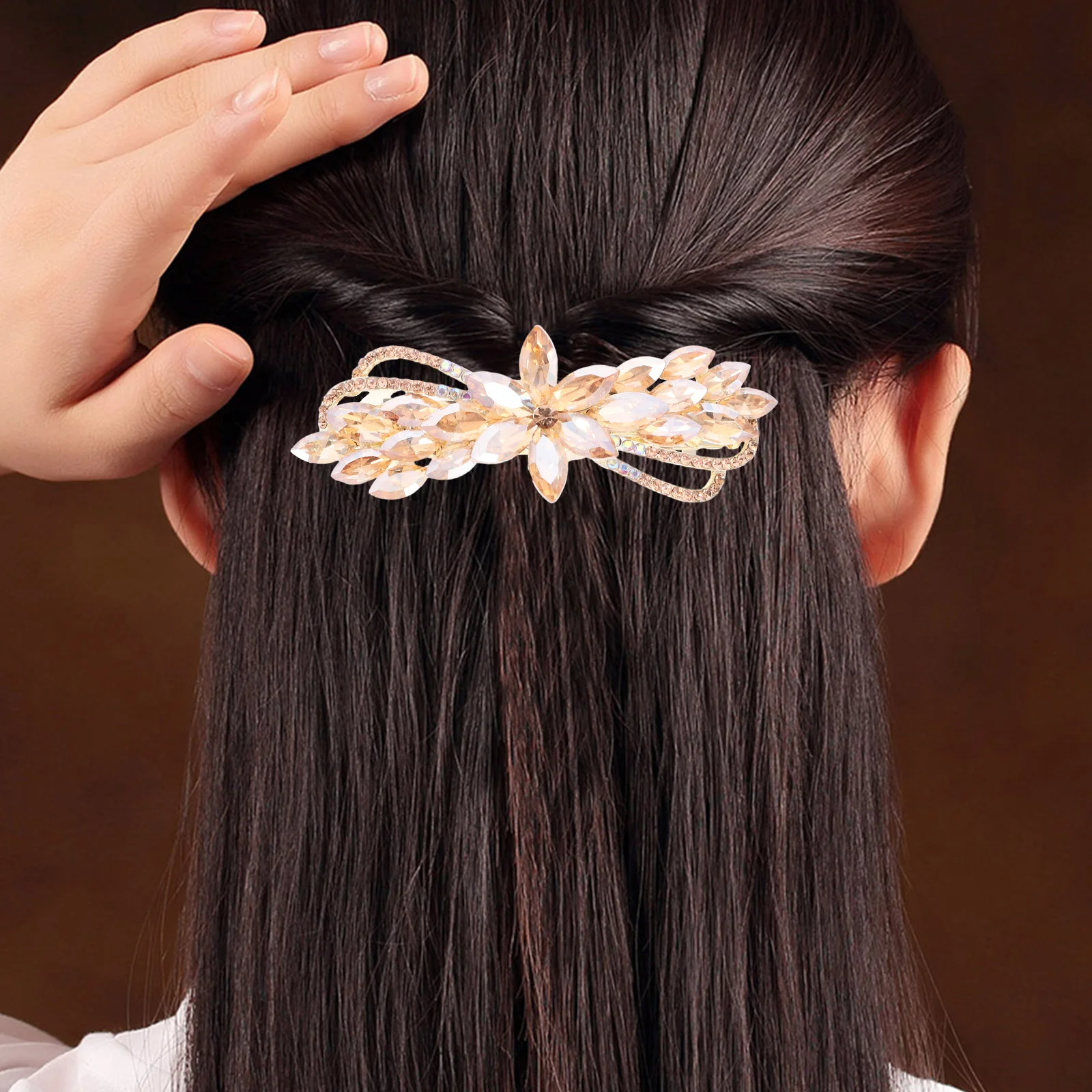 

Rhinestone Hair Clip Women Zinc Alloy Spring Clips Purple Decorative Accessories for Thick Hair Styling Everyday Use