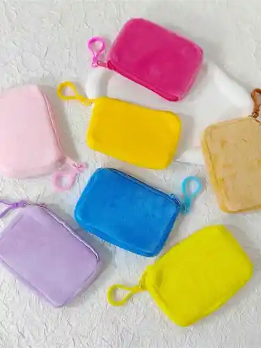 Imagen 2 del producto Mini monedero cuadrado de felpa con cremallera para mujer, monedero coreano a la moda, paquete de tarjetas, monedero bonito, bolsa para auriculares, bolso pequeño fino