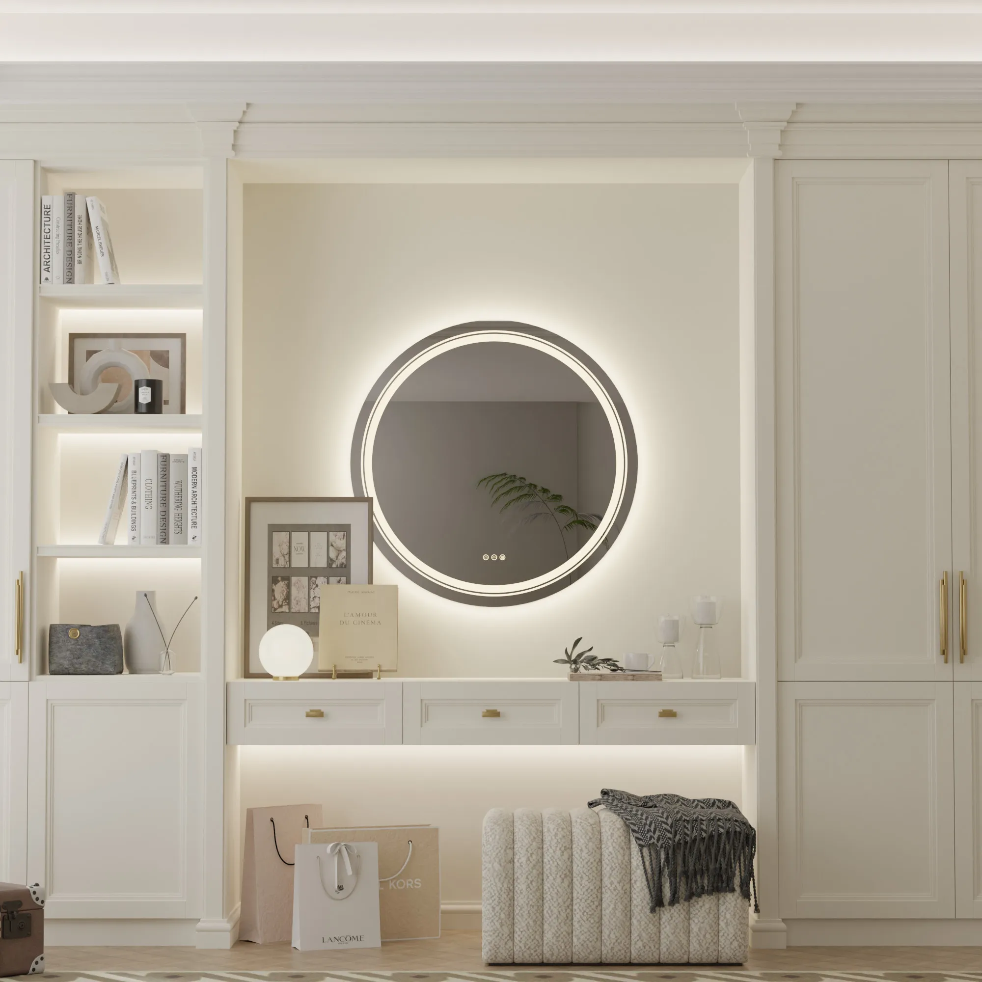 800mm LED Circle Wall Mounted Vanity Mirror with Demister Pad Smart Touch Sensor Memory Function Backlit Front Lighted 3 Colors