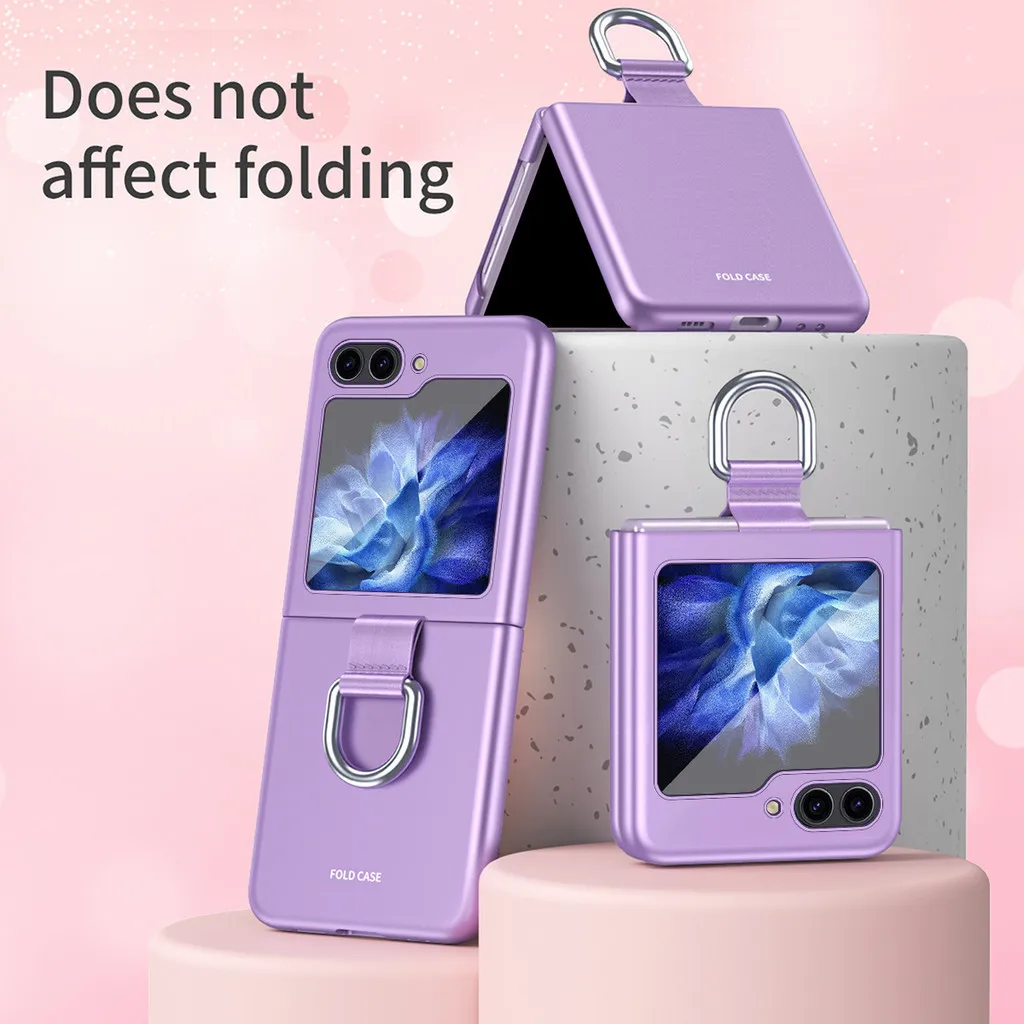 Phone Case For Samsung Galaxy Z Flip 6 5 4 3 5G Finger Ring Skin Sensation Shockproof Fall Preventio Fold Phone Case