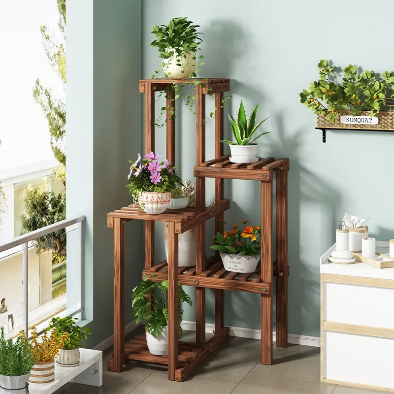 

Multi-layer solid wood balcony stand rack corner outdoor indoor living room green plant floor-to-ceiling large flower pot rack