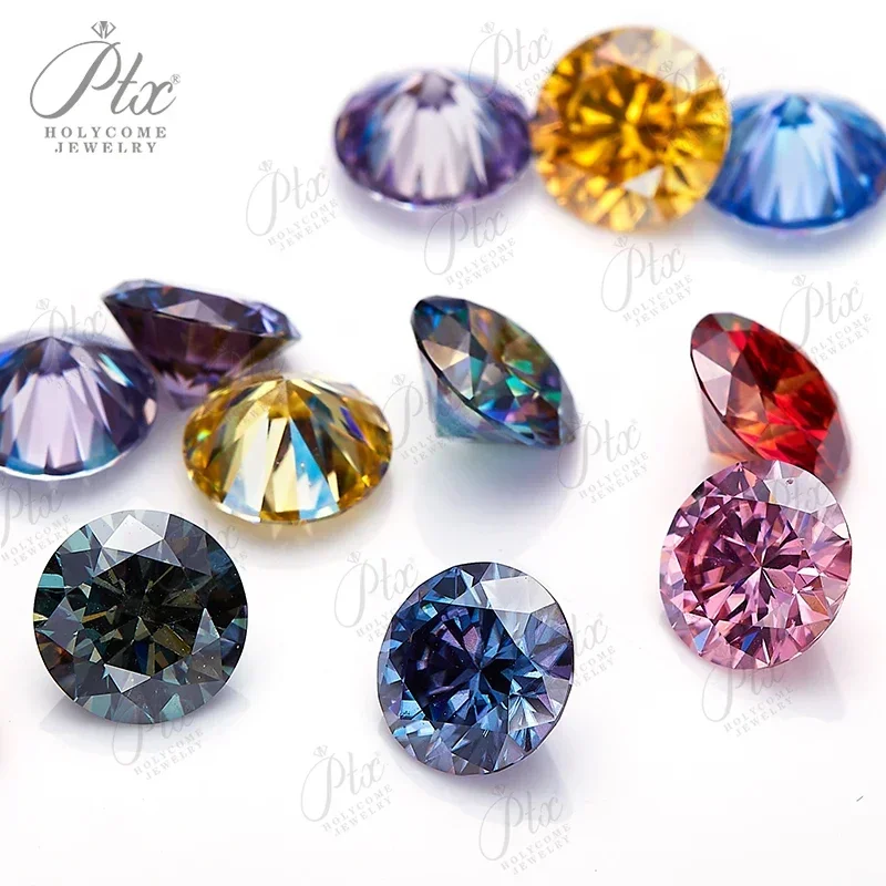 Purple Round Shape Golden Yellow Moissanite  Artificial Cultivation of Gems Diy Jewelry Making with GRA Certificate Wholesale