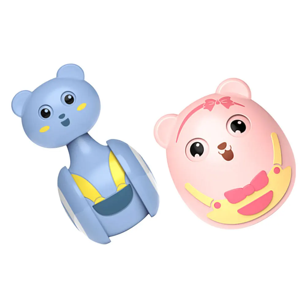 2Pcs Cartoon -Poly Bell Light Sound Baby Interactive Educational Tumbler Colorful Winking Infant Plaything for Development