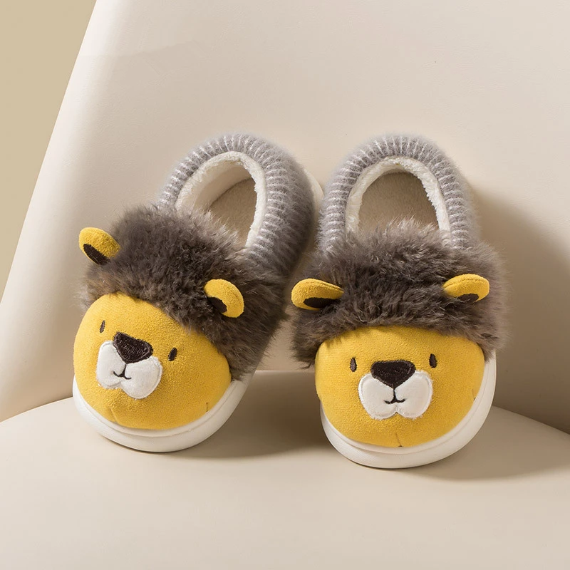 Winter Kids Baby Girls Slippers Home Cotton Shoes Cute Cartoon Lion Boys Warm Soft Bottom Indoor Slippers Children