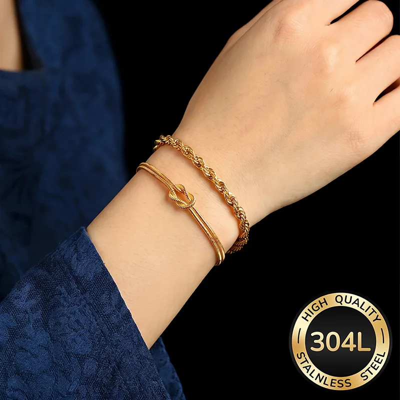 2 Stück 18K Vergoldete Edelstahl-Armbänder Wasserdicht Nicht Anlaufend Stapelbar Elegant für Alltag Party Urlaub Geschenk – Detail 3