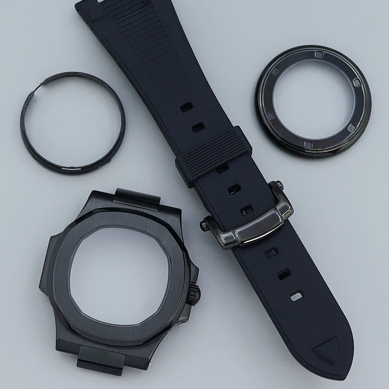 40mm NH35 Watch Accessories Watch Case Rubber Bracelet Sapphire For Modified Nautilus Seiko NH35NH36 NH72 Movement silvery Black