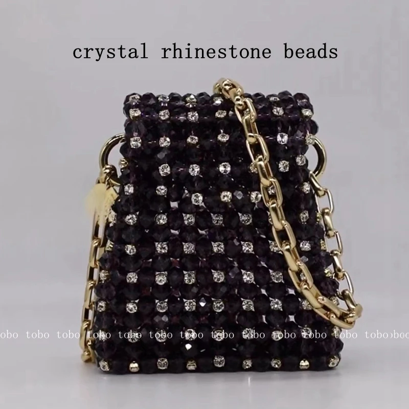 

High Sense Crystal Rhinestone Beads Purse VINTAGE Women's Cute Wallet Metal Belt Customized Diamonds Luxury Designer Wallet