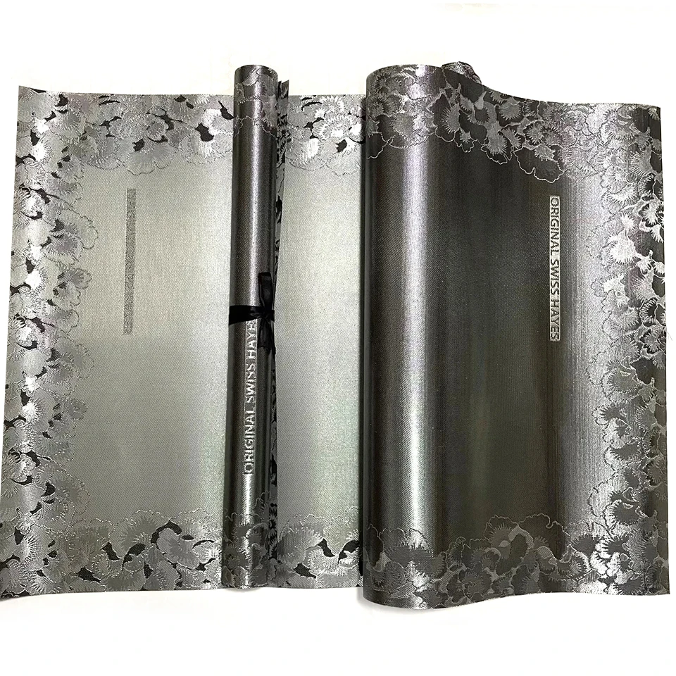 

3D Embroidered African Gele Set, Jacob Hayes Style Headtie and Ipele 2Pcs, 48x230cm Silver Plain Color Wedding Headwear TX-2-18