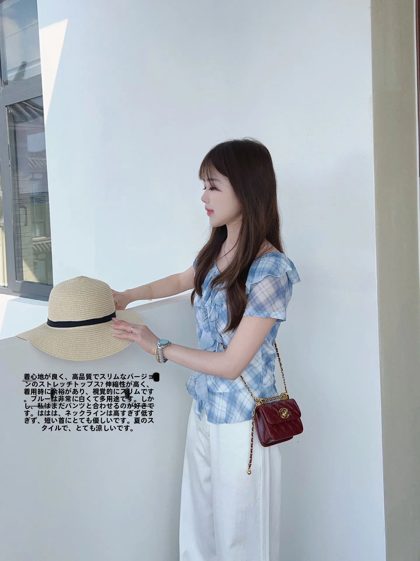 

Синяя клетчатая рубашка с коротким рукавом, женская повседневная рубашка в стиле кэжуал, весна-лето, новинка, из полиэфирного волокна, с V-образным вырезом, стандартной длины