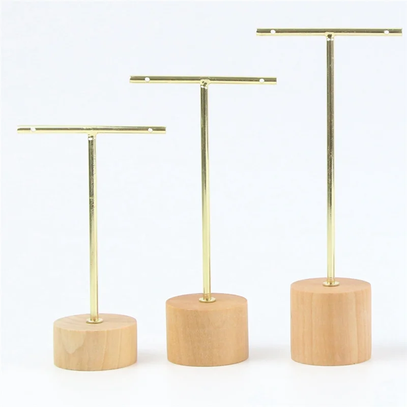 3Pcs T Bar Earring Display Stand with Wooden Base Jewelry Holders Hanging Jewelry Organizer for Photography Props B