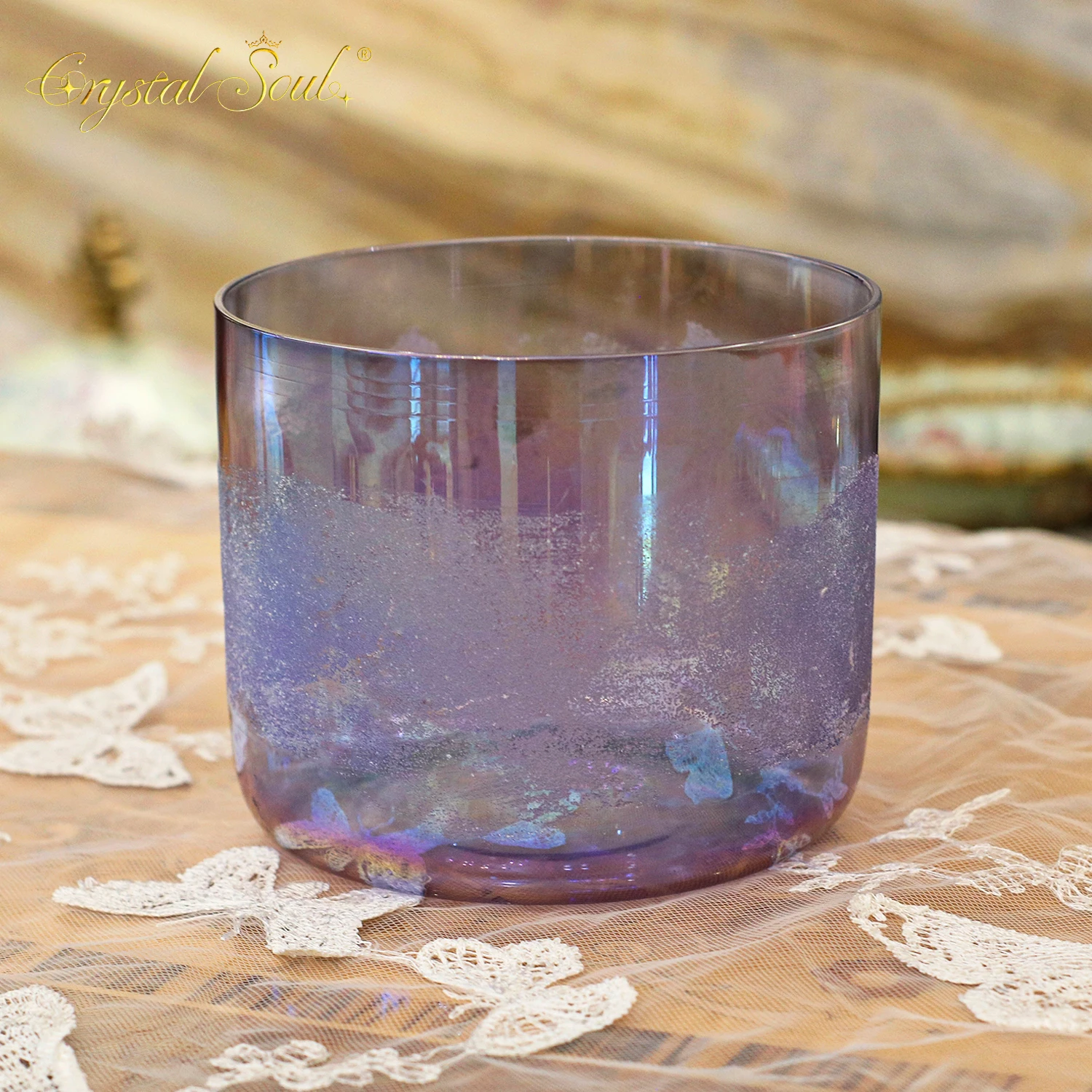 CrystalSoul 432Hz Crystal Sand Surrounding Amethyst Alchemy Crystal Bowl with accessories