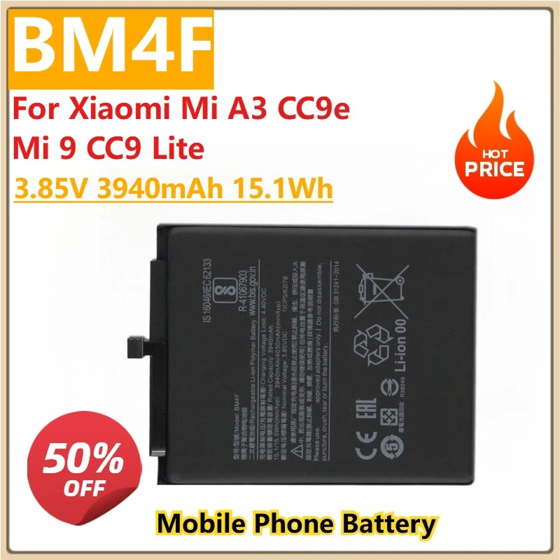 

Replacement Mobile Phone Battery 3.85V 3940mAh 15.1Wh BM4F For Xiaomi Mi A3 CC9e Mi 9 CC9 Lite Smartphone Smart