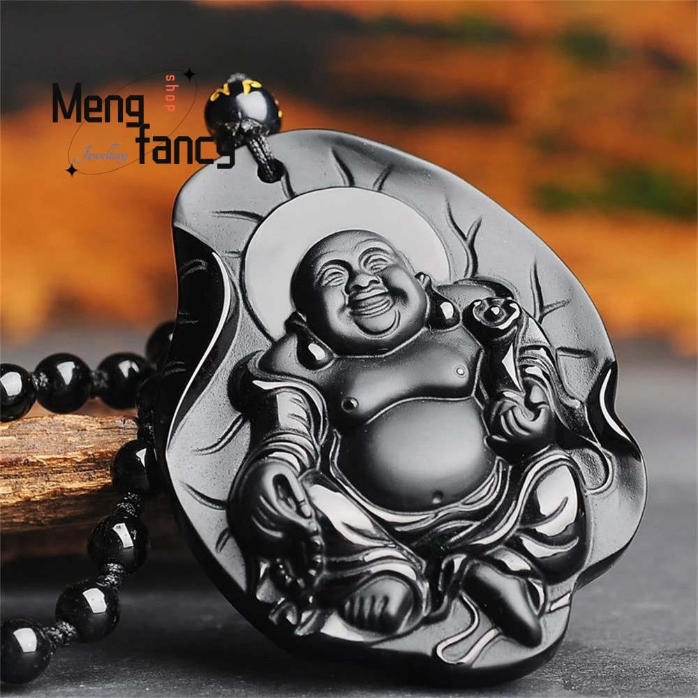 

Natural Obsidian Ruyi Maitreya Buddha Pendant High-grade Exquisite Fashion Jewelry Buddhist Amulets Best Selling Holiday Gifts
