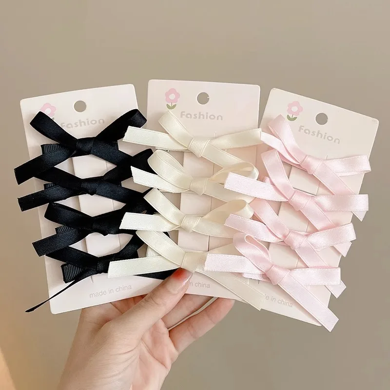 2/6pcs Girls\' Sweet Bowknot Hair Clips Baby Pink White Ballet Ribbon Bow Hairpins Headwear Grab Lovely Hair Clips Barrettes