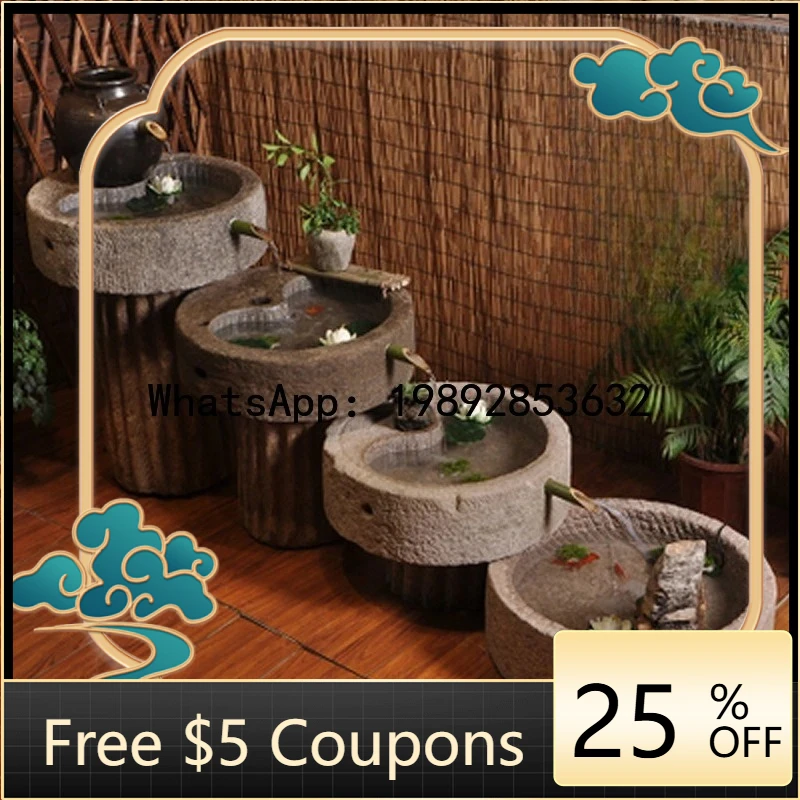 

AB Water Feature Creative Combination Old Grinding Disc Modified Fish Tank Rockery Flowing Water Old Stone Basin