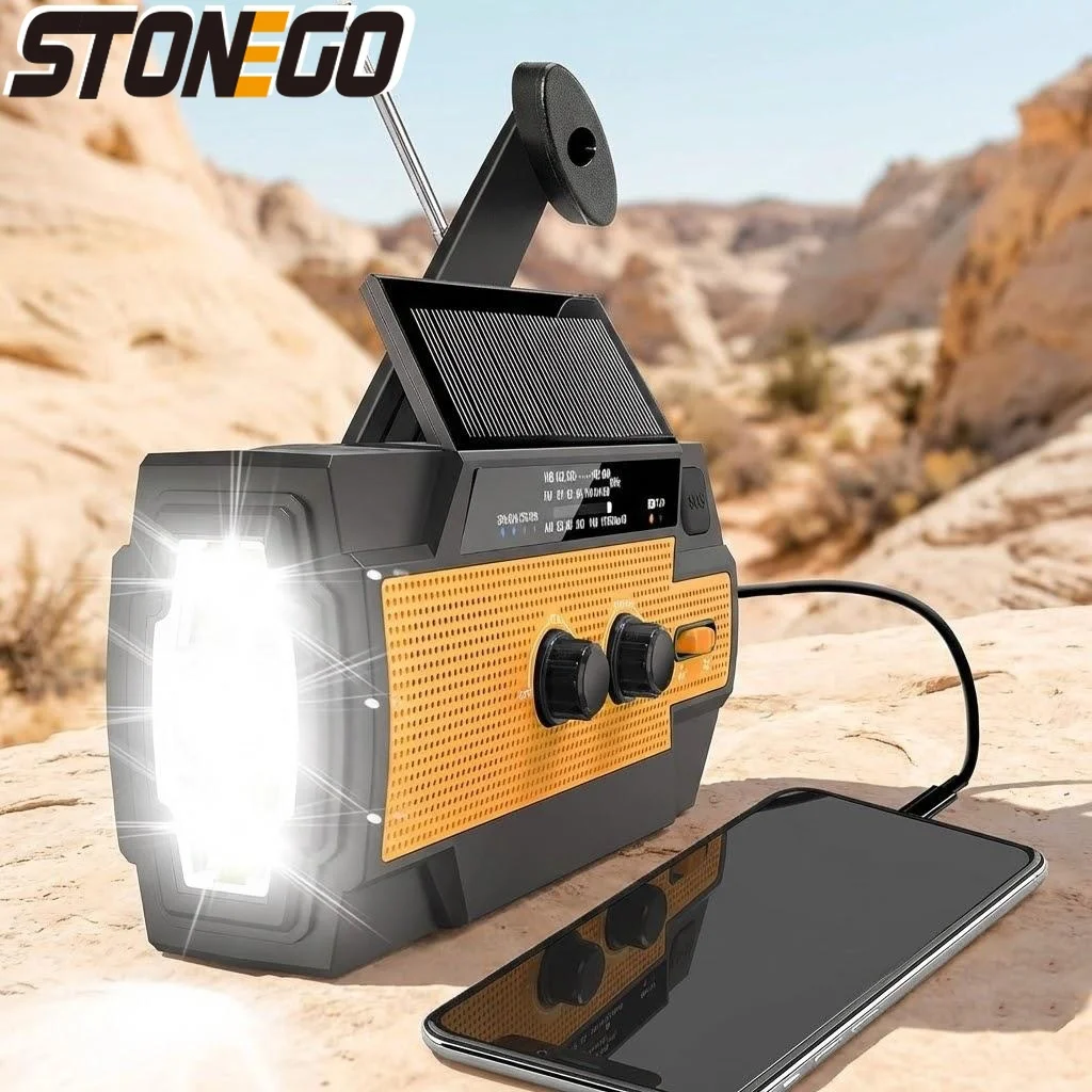 

Портативное солнечное радио с ручным приводом, 4000 мАч, AM/FM/NOAA, погодное радио, фонарик, зарядка для телефона, SOS-сигнал, аварийное устройство