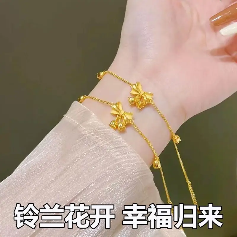 Netizen Same Style Butterfly Knot Bell Orchid Bracelet, Female Crowd Design, Vietnamese Sand Gold Imitation Color Necklace