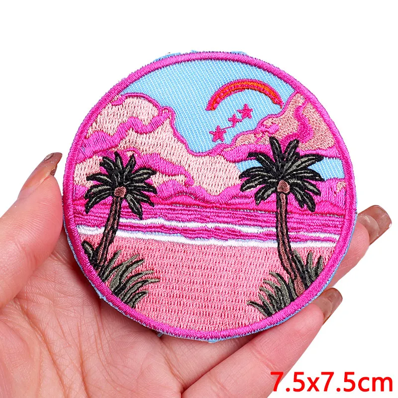 Cartoon Landscape Embroidered Patches For Clothing Thermoadhesive Patches DIY Iron On Patches On Clothes Stickers Flowers Badges