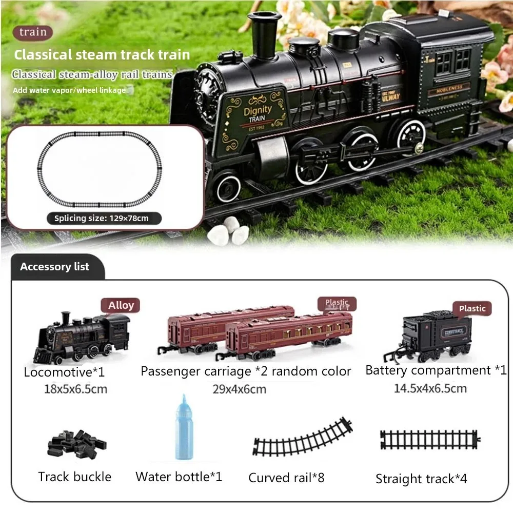 Simulação clássica trem elétrico brinquedos ferroviários frete água locomotiva a vapor playset adicionar fumaça de água menino brinquedo presente