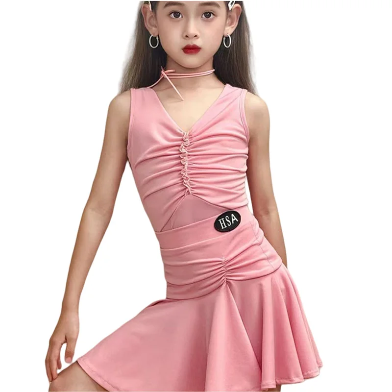 فستان رقص لاتيني للأطفال للفتيات أزياء لاتينية للفتيات تشا تشا سامبا رومبا بدلة مسابقة للأطفال ملابس رقص لمرحلة الأداء