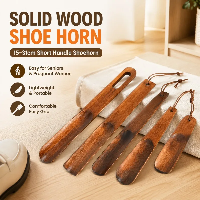 Massivholz-Schuhlöffel 15-31cm Kurzer Griff Schuhlöffel für Schwangere und Senioren, Leichter, Tragbarer Schuhlöffel für Zuhause und Hotel