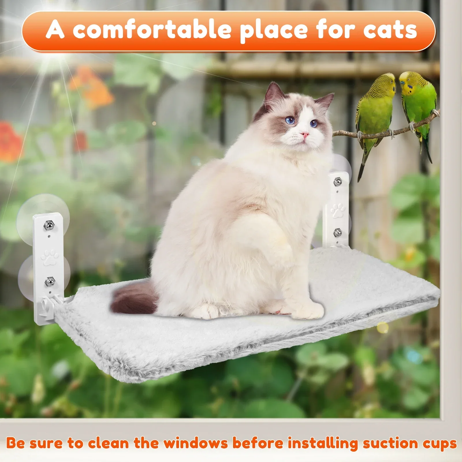 

Foldable Cat Hammock Comfortable Aerial Hanging Cat Bed 40lbs Weight Capacity Kitten Window Perch Plush Cat Seat Pet Accessories