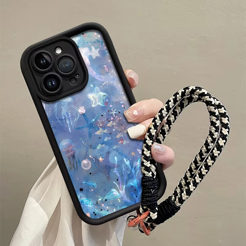 Blue Purple Jellyfish Strap Rope Phone Case For Samsung Galaxy Note 20 Ultra S24 S25 S26 Plus S24 S23 FE S23 S24 S25 Ultra Cover