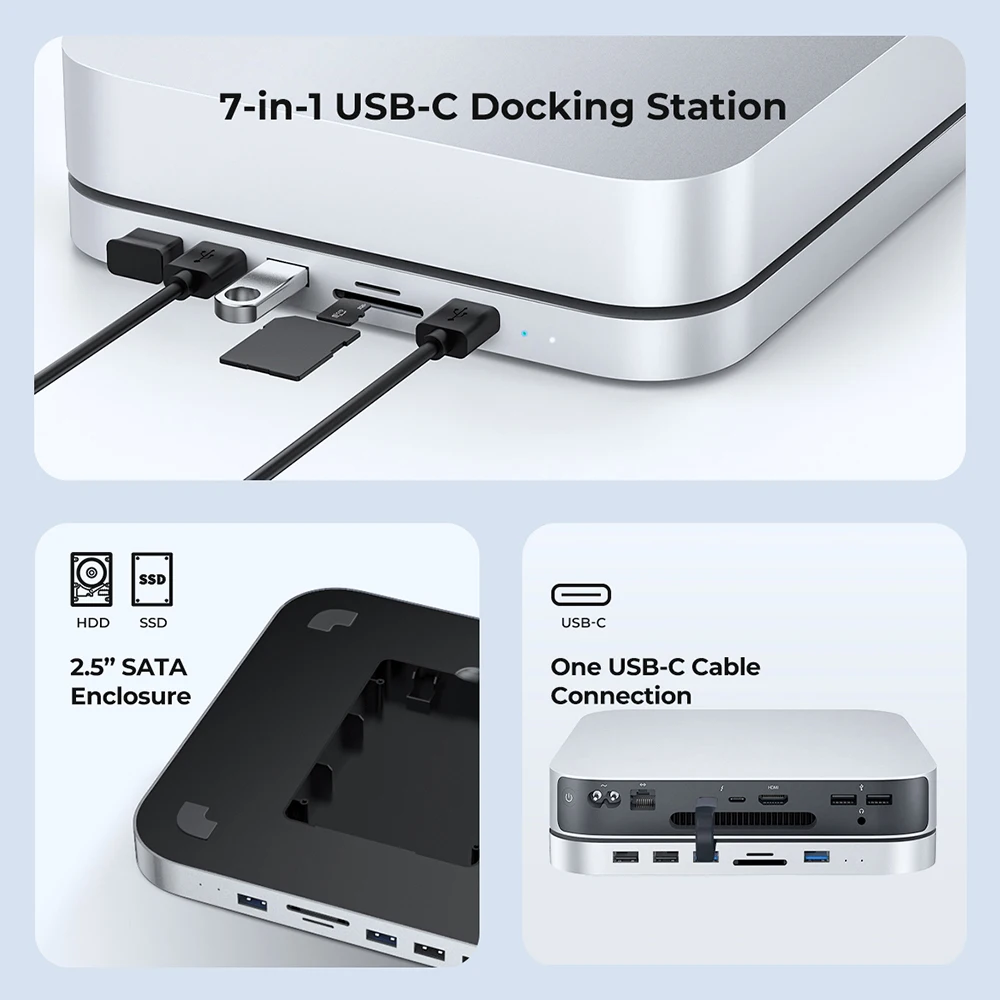 Imagem -02 - Elecife-docking Station para Mac Mini Hub Usb 3.0 com 2.5 Hdd Sata Enclosure Slot para Cartão sd tf para Mac Studio Usb-c em 1