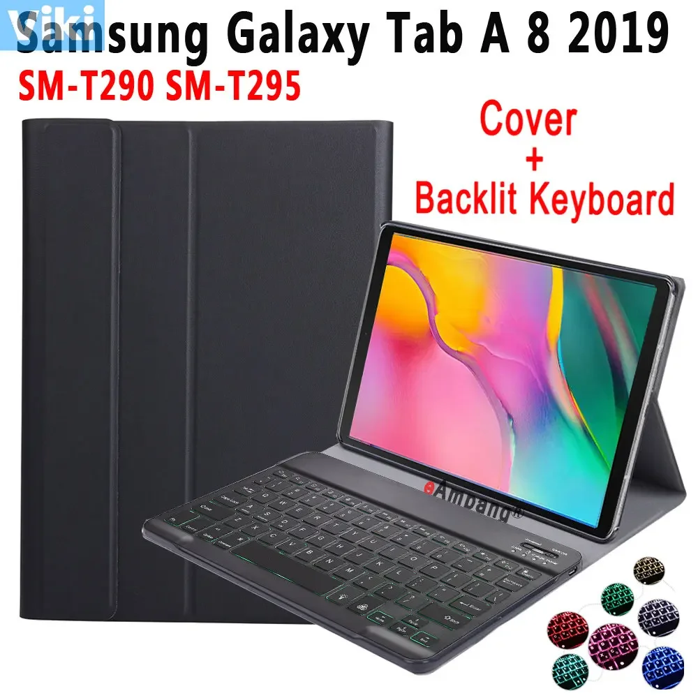 

Чехол с клавиатурой с подсветкой для Samsung Galaxy Tab A 8 2019, SM-T290 SM-T295, противоударный чехол из искусственной кожи, съемная клавиатура Bluetoth