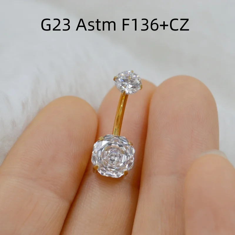

10PCS Body Jewelry-G23 Titanium Rose Flower CZ Navel Belly Button Body Piercing 14G 16G Shine Navel Curve Barbells Belly Rings