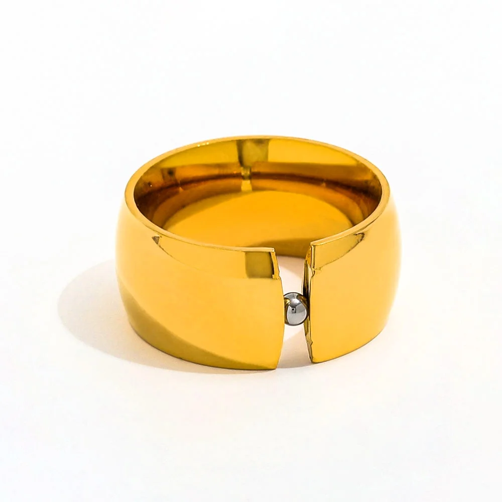 

Joolim Jewelry High End PVD Wholesale Waterproof Fashion Fortune Bead Arc-shaped Band Stainless Steel Ring Trendy For Women