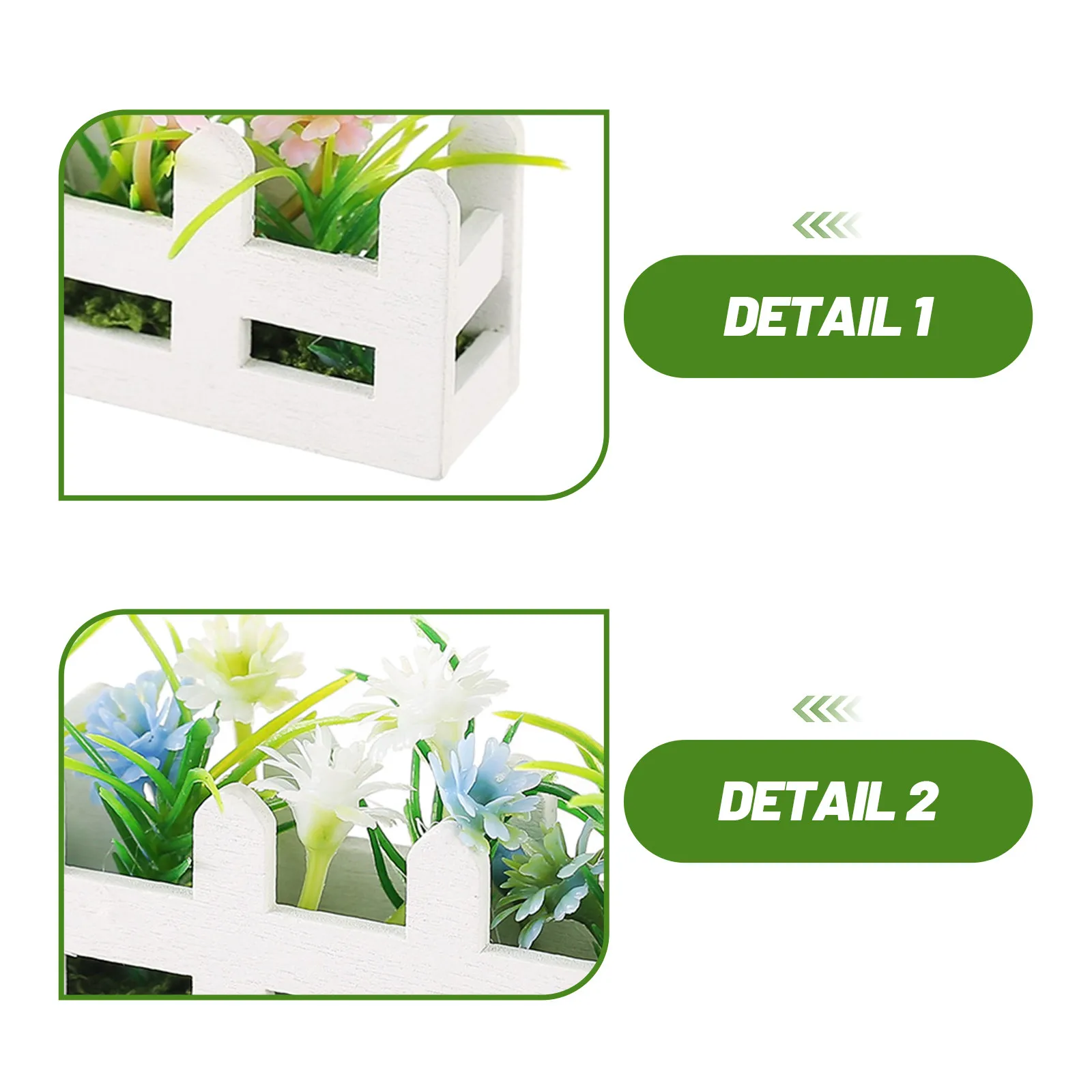 4Pcs Simulation Fence Miniature Dollhouse Garden Wooden Picket Fence Window Box Balcony Accessories Mini Artificial Flower