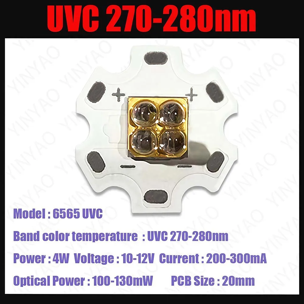 1Pcs UVC LED Chip 4W 10W Deep UV 270-280nm 365-370nm 395-400nm DIY Ultraviolet Lamps Applicable  Water Air Virus Sterilization