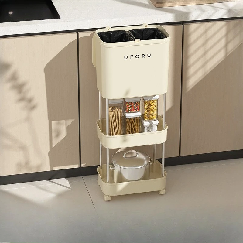 

Hands Free Kitchen Trash Can Step Lid Dual Compartment Dry Wet Separation Removable Inner Bucket No Bending Plastic Garbage Bin