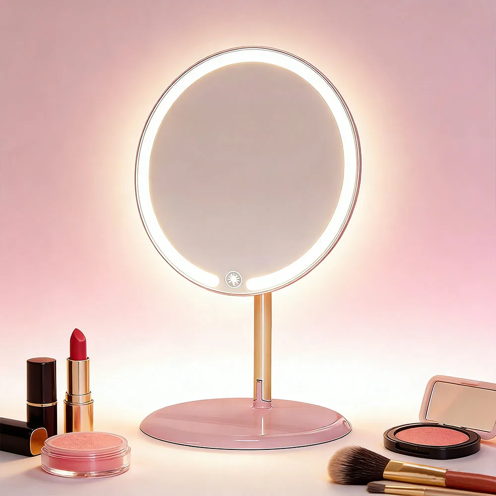 Round Makeup Vanity Mirror Desktop Bathroom Large Luminous Adjustable Brightness Mirror Household make up mirror