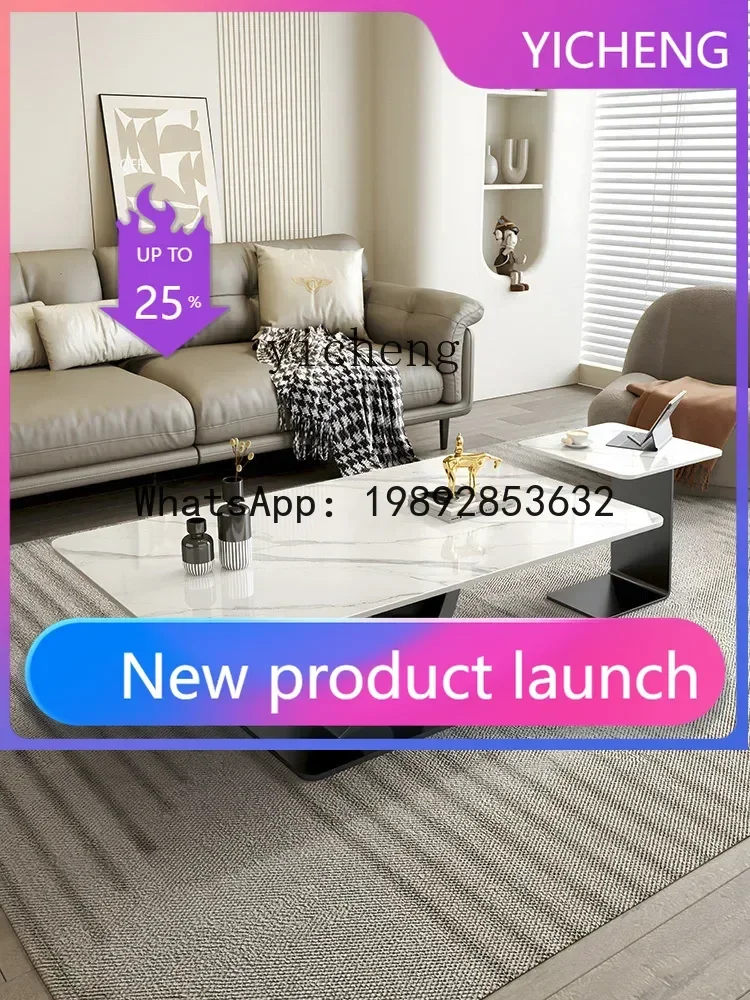 

KTZZZStone Plate Coffee Table Living Room Home Light Luxury Oval Tea Table Small Apartment Tea Table