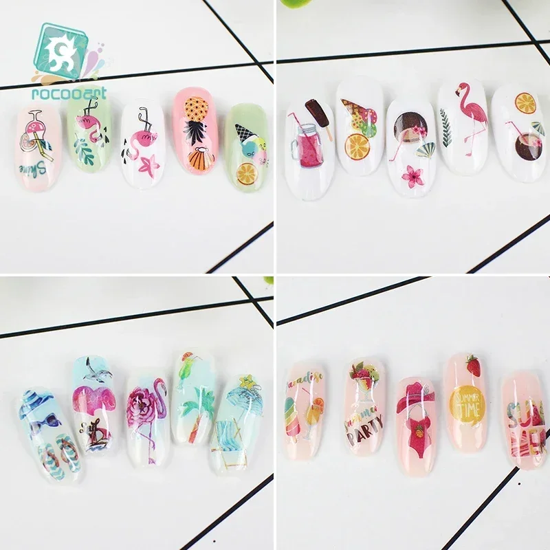 Zomerelementen Nagelstickers Hawaii Folie Nail Art Stickers Fruit Flamingo Ontwerpen Voor Meisjes Vakanties Stickers