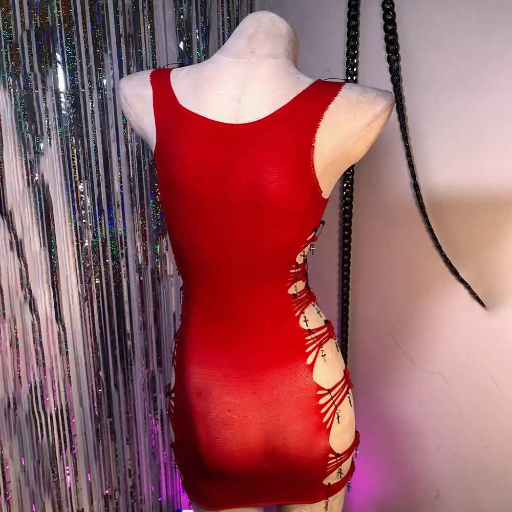 사이버 카와이 핀 체인 에코 틴 이모 DIY 고스 90년대 하라주쿠 펑크 록 힙합 그런지 E-걸즈 핸드메이드 Y2K 탑스 고딕 드레스 해골