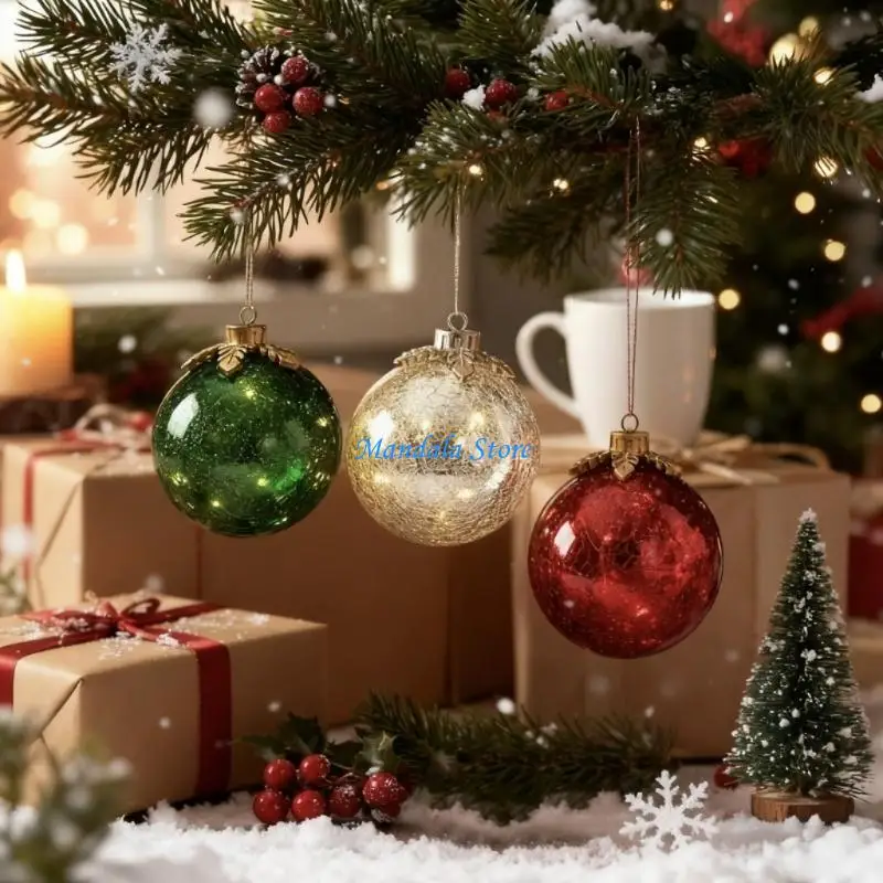 

U2JC Glass Tabletop Christmas Ornaments|Pre-Lit with Soft White LEDs for Tabletop Xmas Home Party Centerpiece Mantel (3pc)