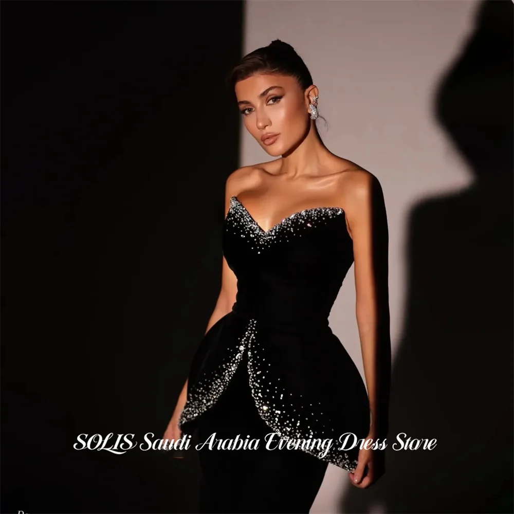 

SOLIS Black Party Dress Strapless Evening Dress Trumpet فساتين السهرة Glitter Sequin Gala Dress Modest Customized