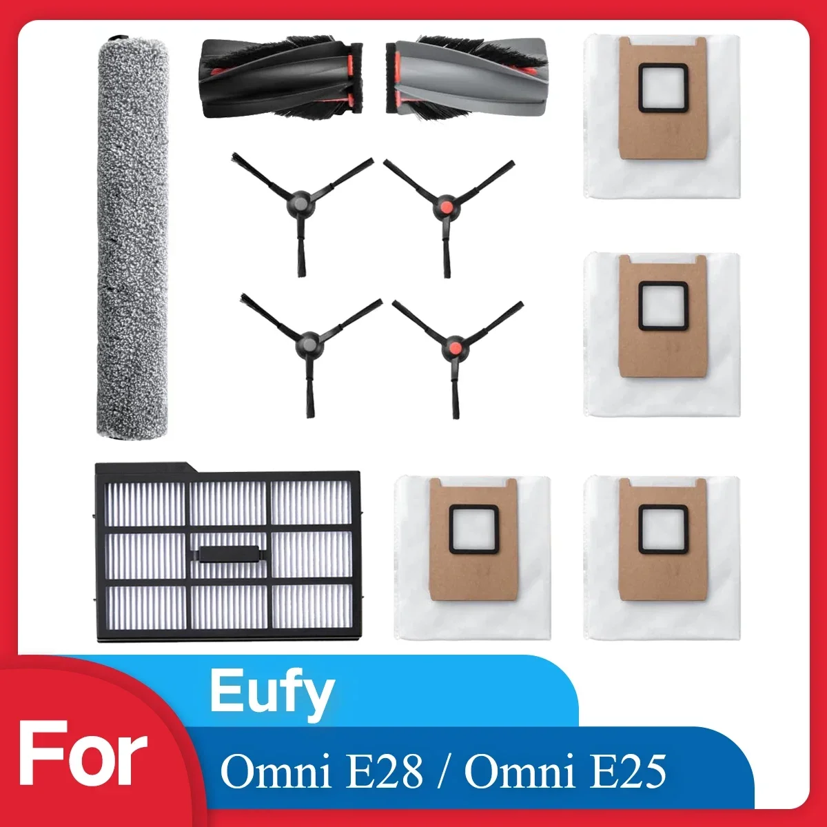 

12 Pieces Replacement Parts Kit for eufy E25/E28 Omni Robot Vacuum Cleaner,Rolling Brush,Roller Mops,Filter,Dust Bag,Side Brush