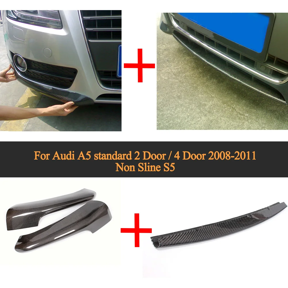 Carbon Fiber Front Bumper Lip Spoiler Wing With Side Diffuser Splitter For Audi A5 Standard 2 4 Door 2008-2011 Non Sline S5