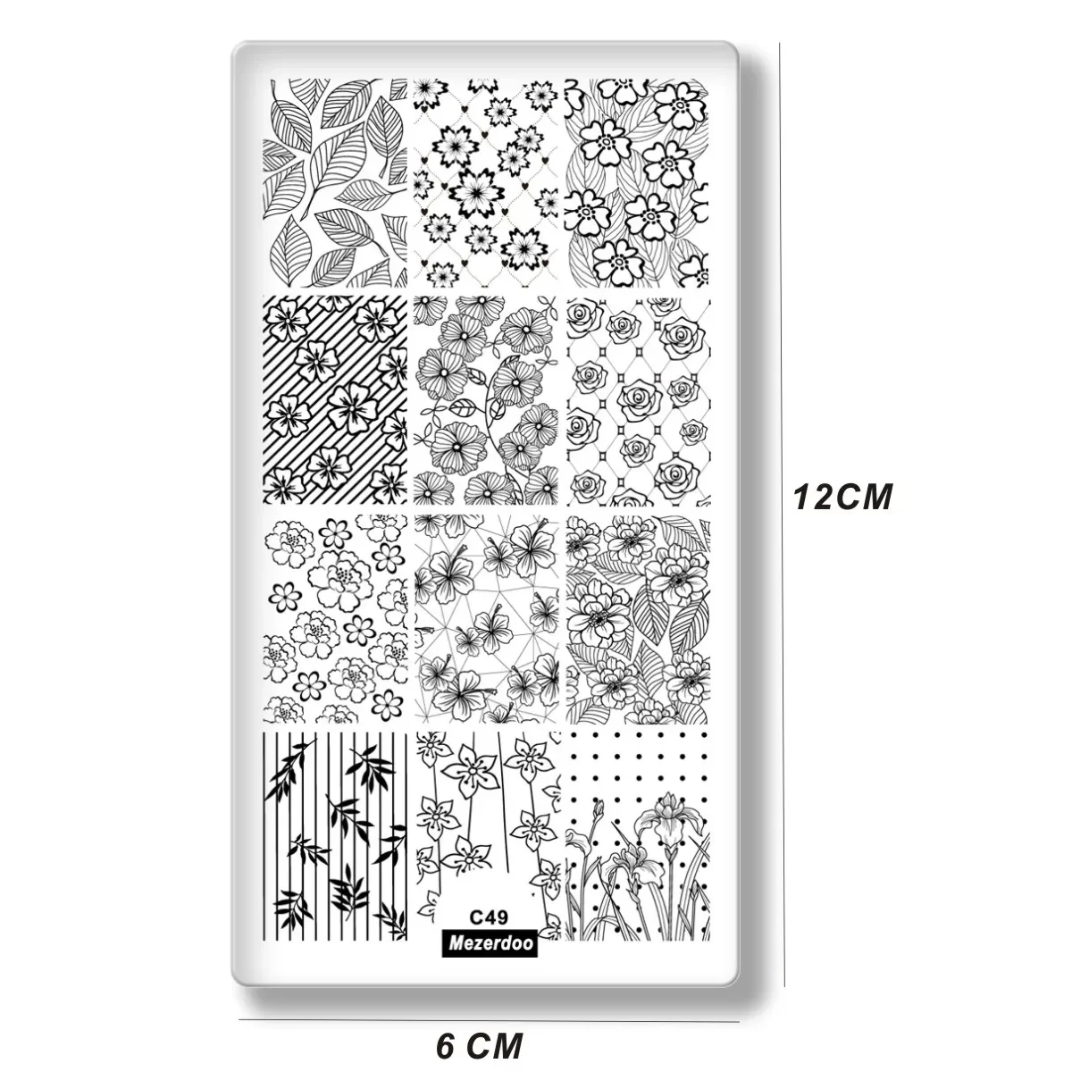 Flower Leaf Theme Rectangle Nail Art Stamp Template Image Plate Lace Grid Dot Pattern Nail Stamping Plate with White Pad C49