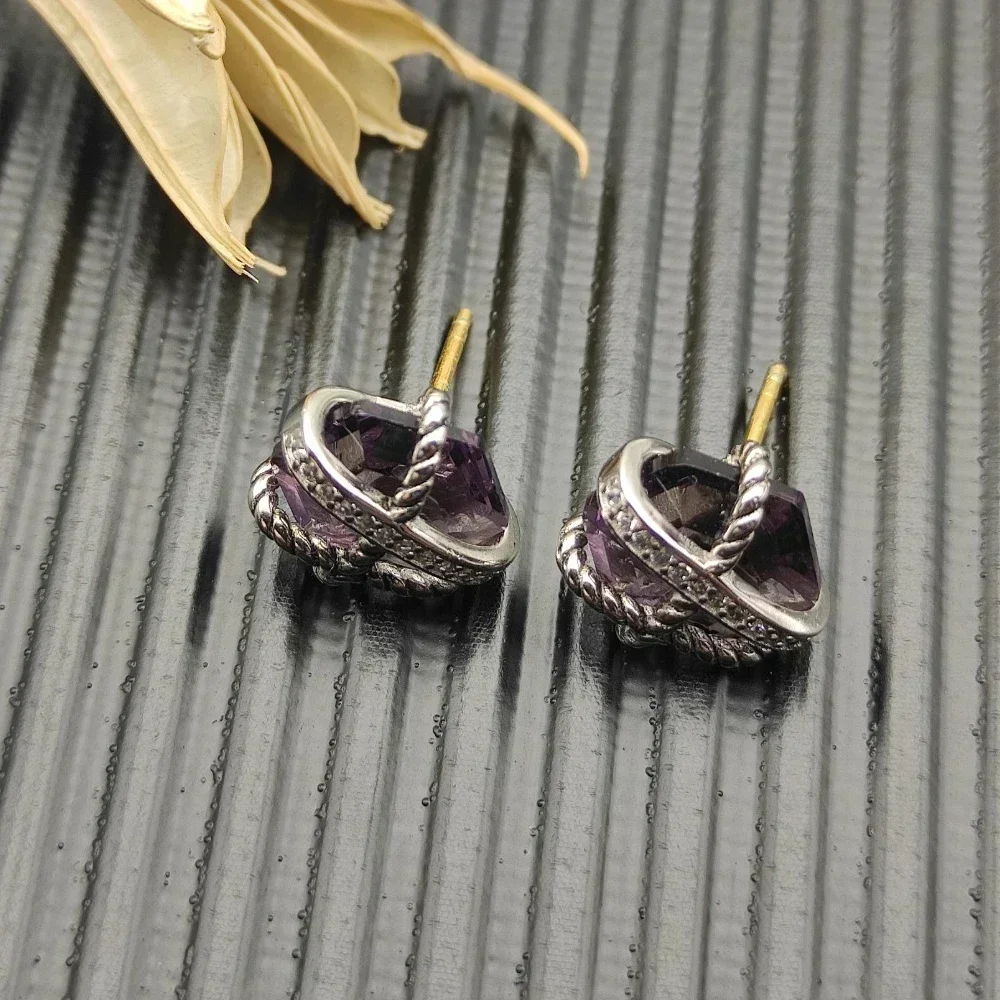 

925 Sterling Silver New Hexagonal Diamond Agate Crystal Earrings For Women Classic Fashion Retro Trend Luxury Jewelry Party Gift