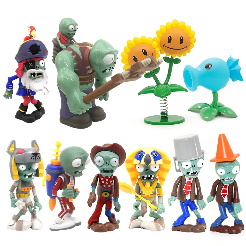 10pcs Plants vs Zombies 2 Giant zombie Ice Pea Jetpack Zombie Toys Set Cartoon Ornament Figures Soft Silicone Boys Birthday Gift