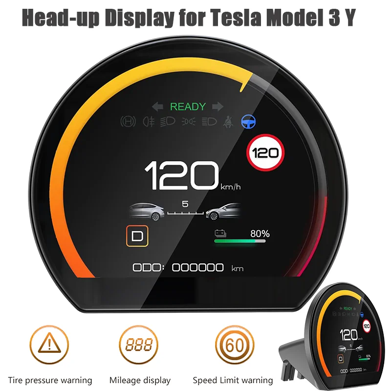 

Head Up LCD Display Mileage Speed Car Meter Doors Tires Monitor Digital LCD Dashboard Screen Display For Tesla Model 3 Y