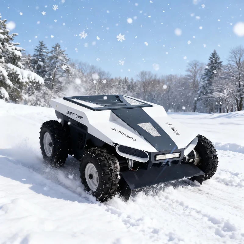 جزازة العشب بالتحكم عن بعد روبوت كهربائي 4WD جزازة العشب الذكية مع مجرفة الثلج مناسبة للبساتين والمروج والساحات